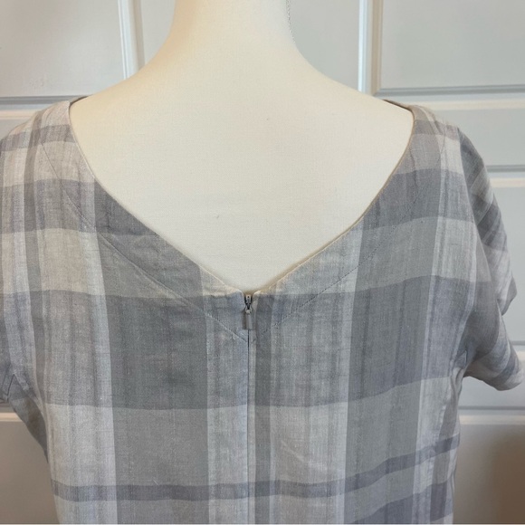 Eileen Fisher Shift Dress Size Large Gray Plaid Chambray Airy Organic Linen - Picture 7 of 13